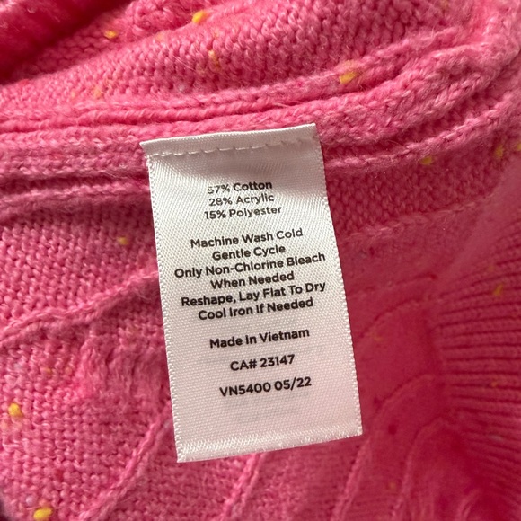 Talbots Pullover Sweater Petite M Bubblegum Pink Cable Knit Preppy - Picture 4 of 4